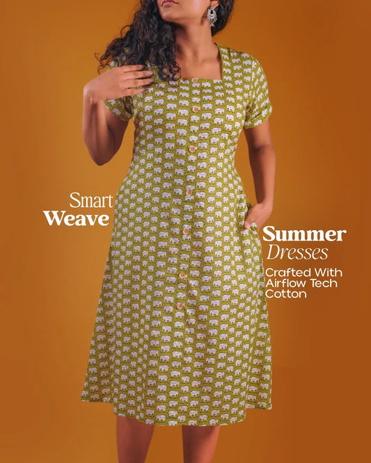 Green Safari Block Dress (short sleeves) - Citrus Mist