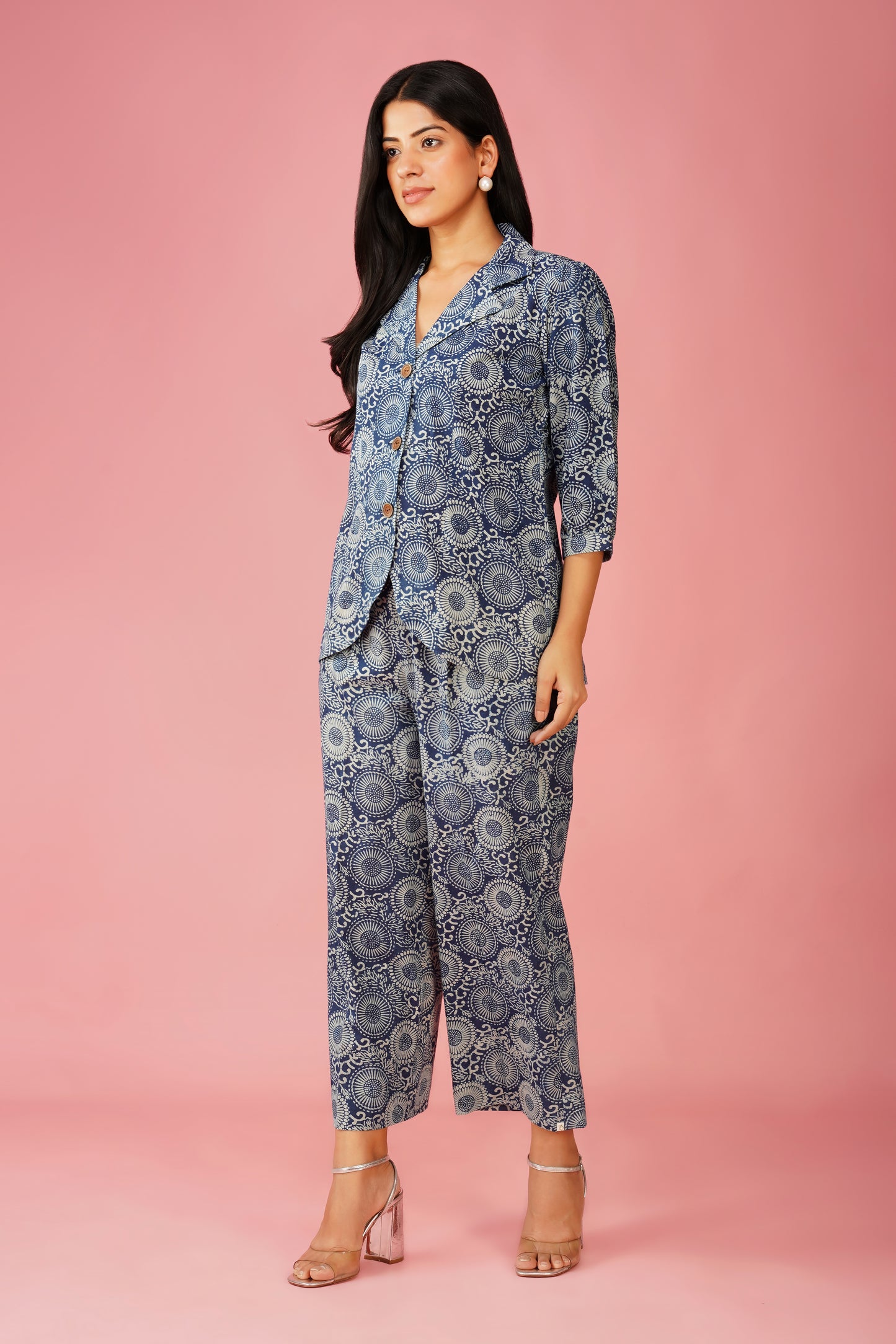 Indigo Hand Block Blazer Co-ord Set