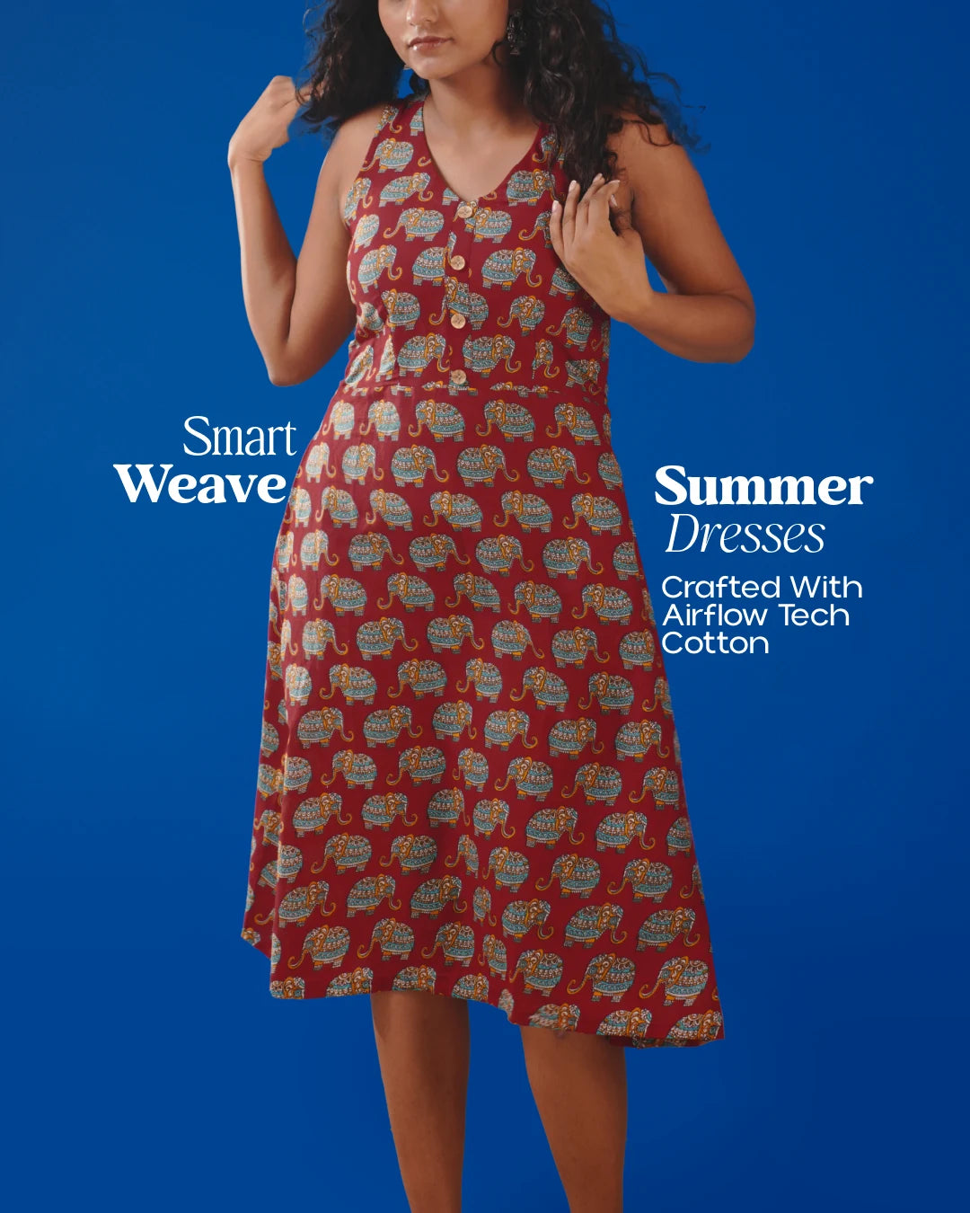 Jaipur Parade Hand Block Print Cotton Midi Dress (Sleeveless) - Burnt Coral