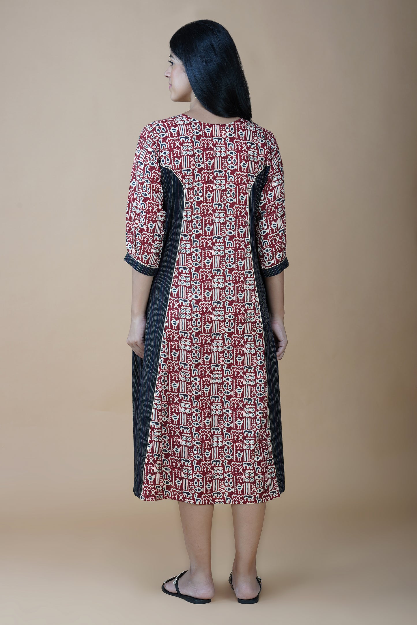 Black Kantha Dress with Worli Motifs