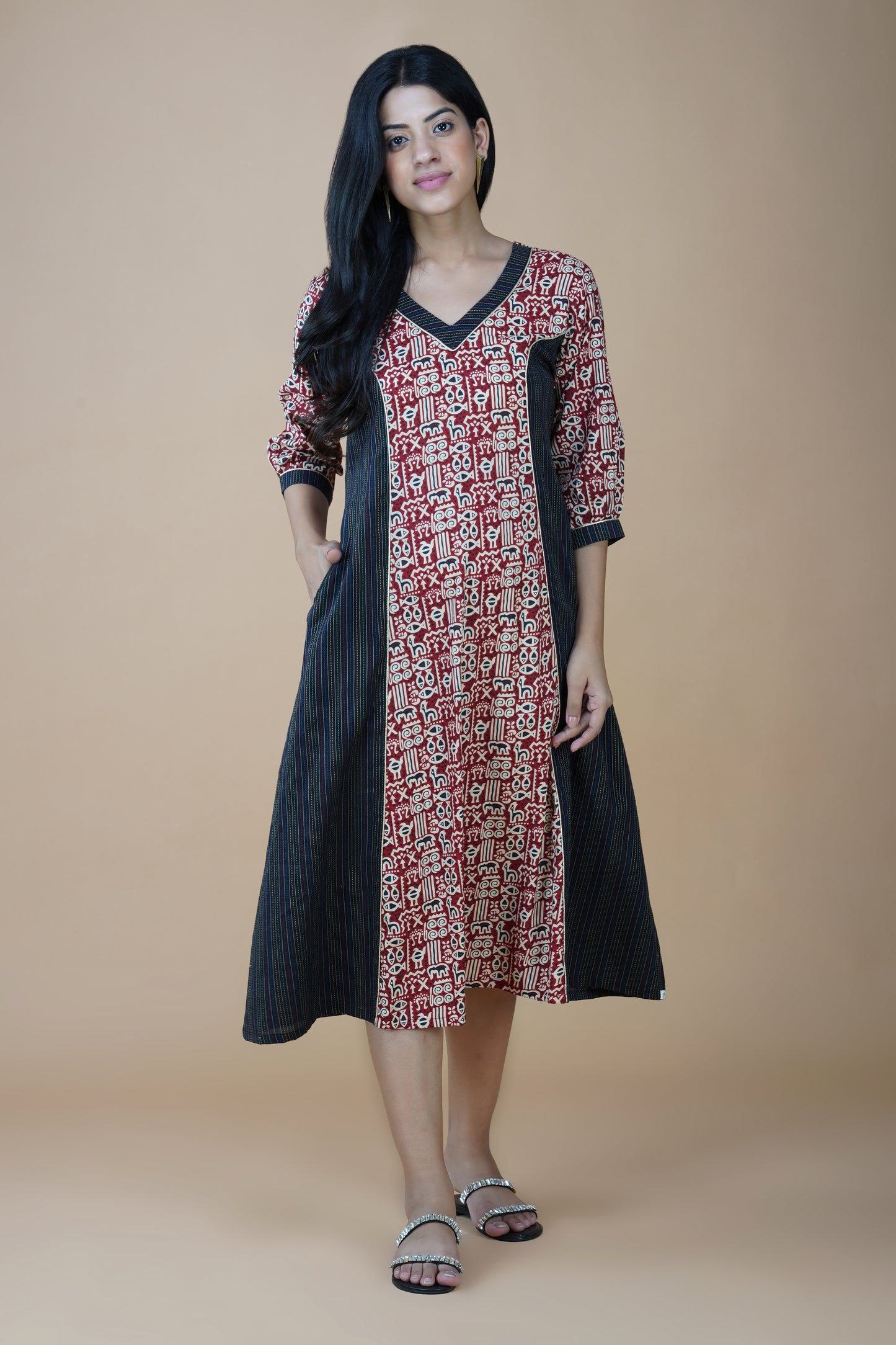 Black Kantha Dress with Worli Motifs