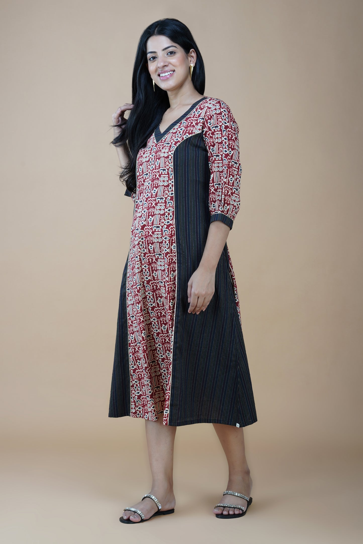 Black Kantha Dress with Worli Motifs