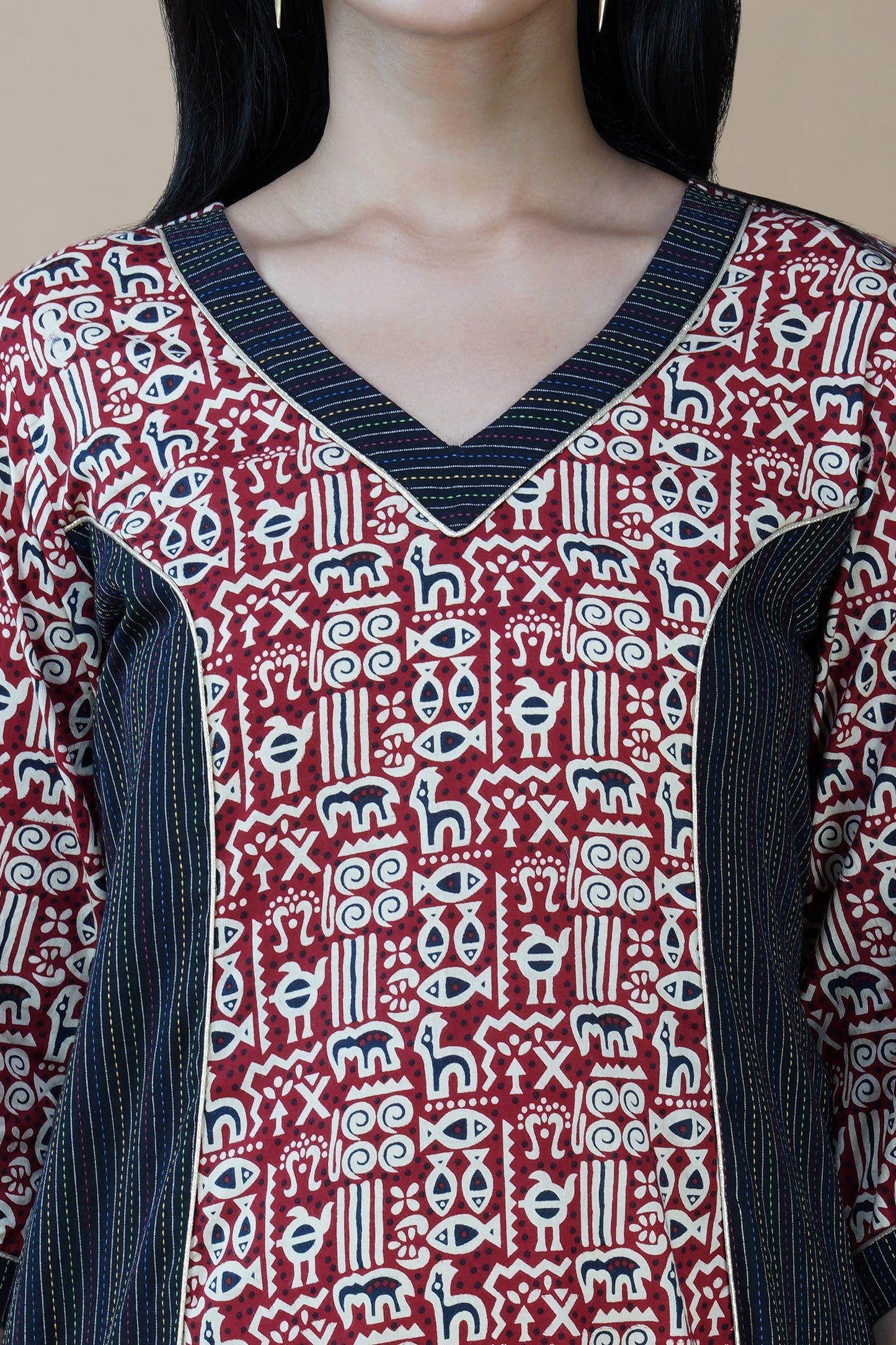 Black Kantha Dress with Worli Motifs