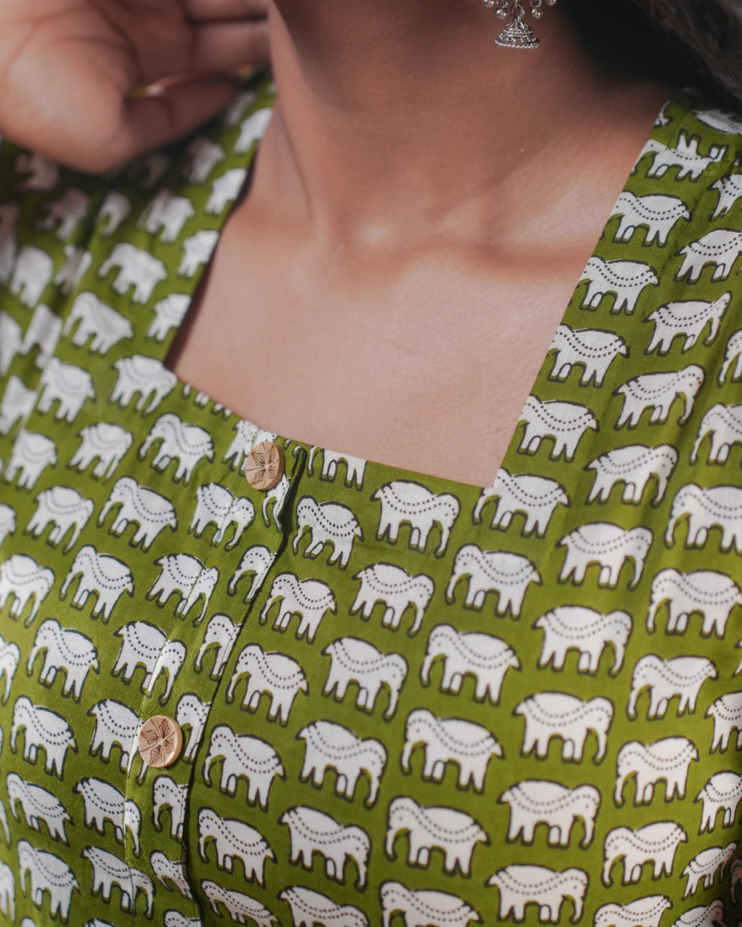 Green Safari Block Dress (Short Sleeves) - Olivewood