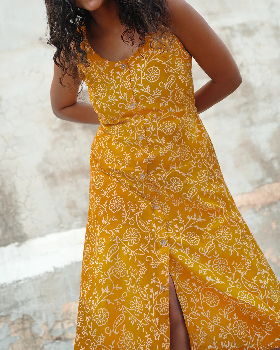Pure Cotton Worli Art Midi Dress with Pockets - Orchid Bliss