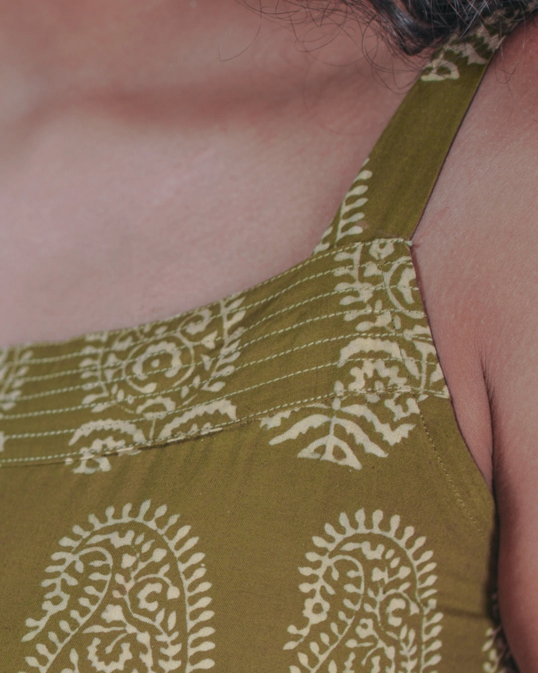 Pure Cotton Worli Art Midi Dress With Pockets - Vintage Olive