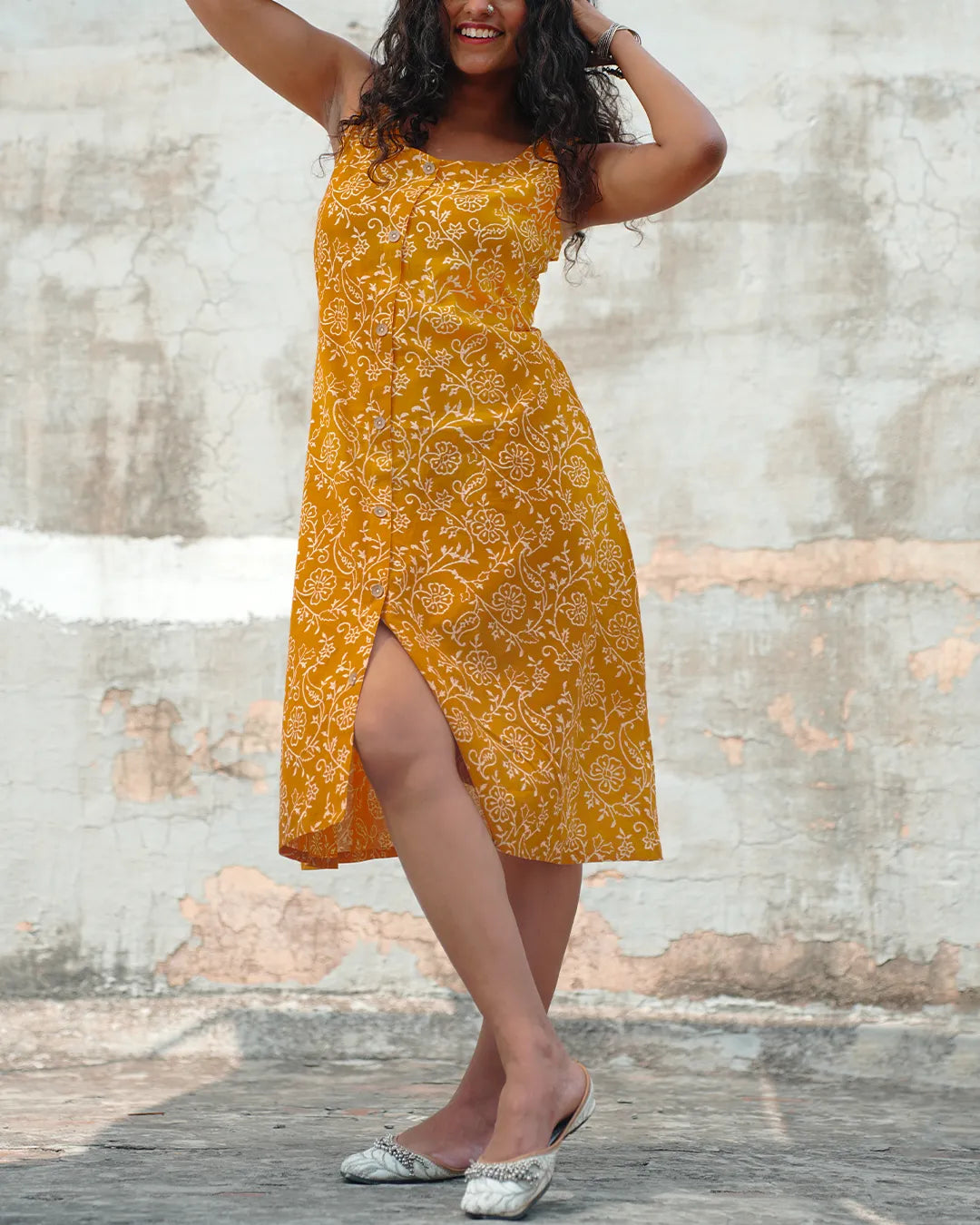 Pure Cotton Worli Art Midi Dress with Pockets - Orchid Bliss