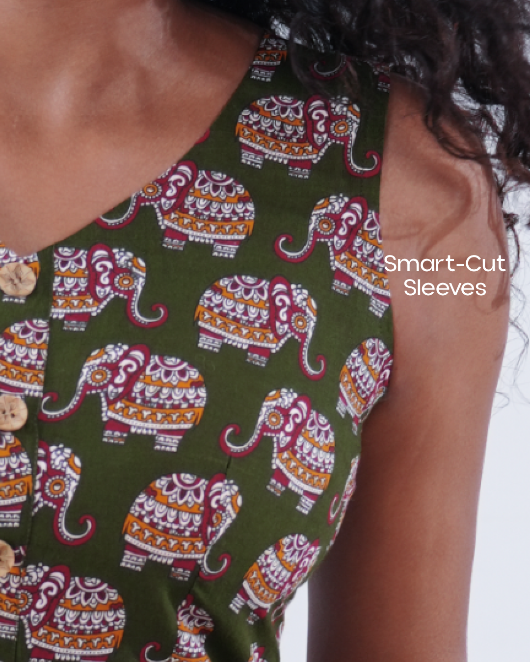 Jaipur Parade Hand Block Print Cotton Midi Dress (Sleeveless) - Sage Dust