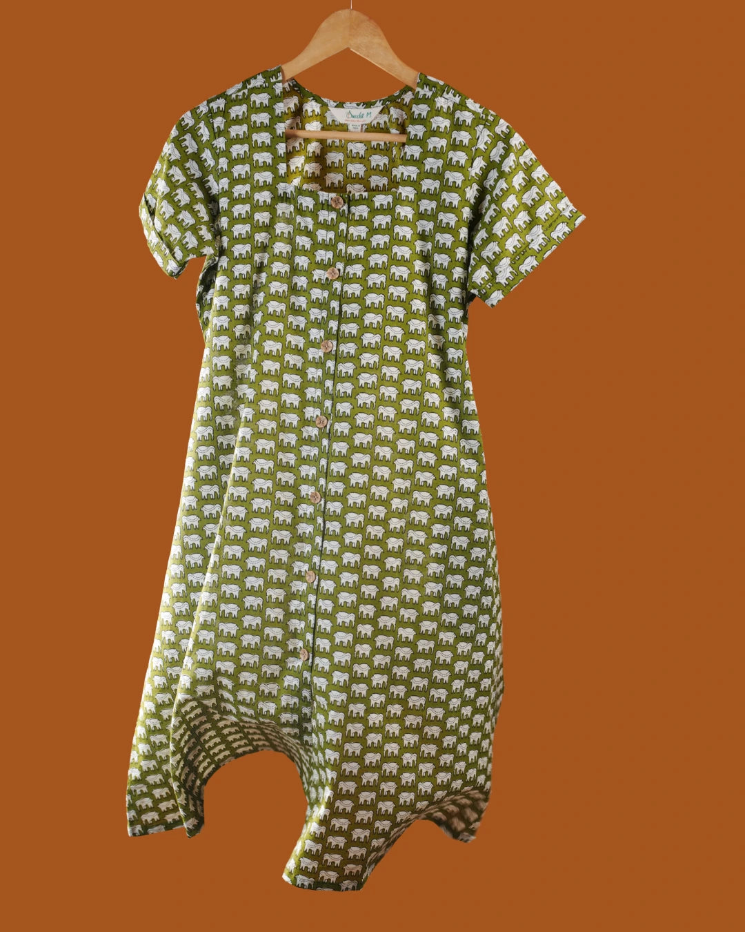 Green Safari Block Dress (Short Sleeves) - Olivewood