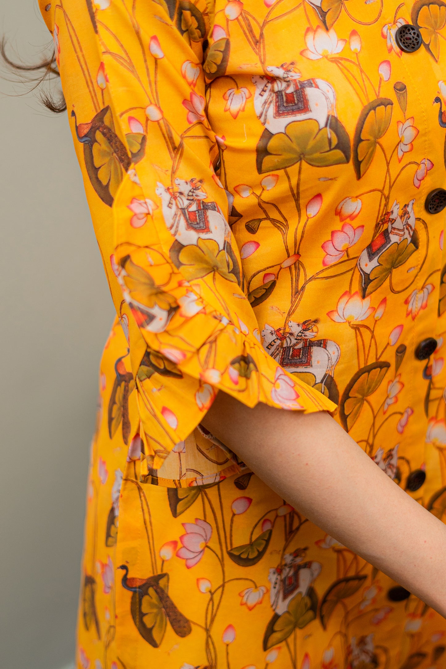 Marigold Pichwai Art Semi Formal Kurta