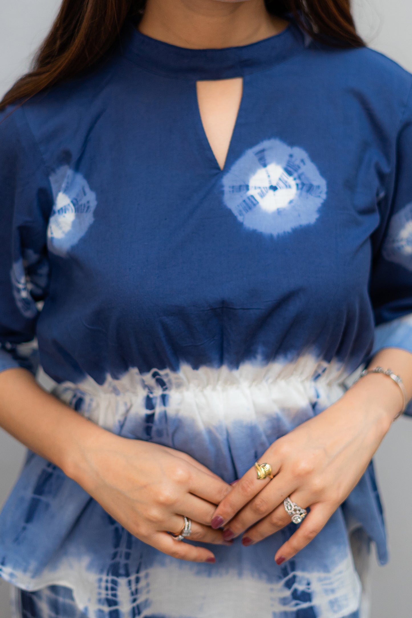 Full Moon Night Shibori Coord Set with Band Neck and Tie-Up