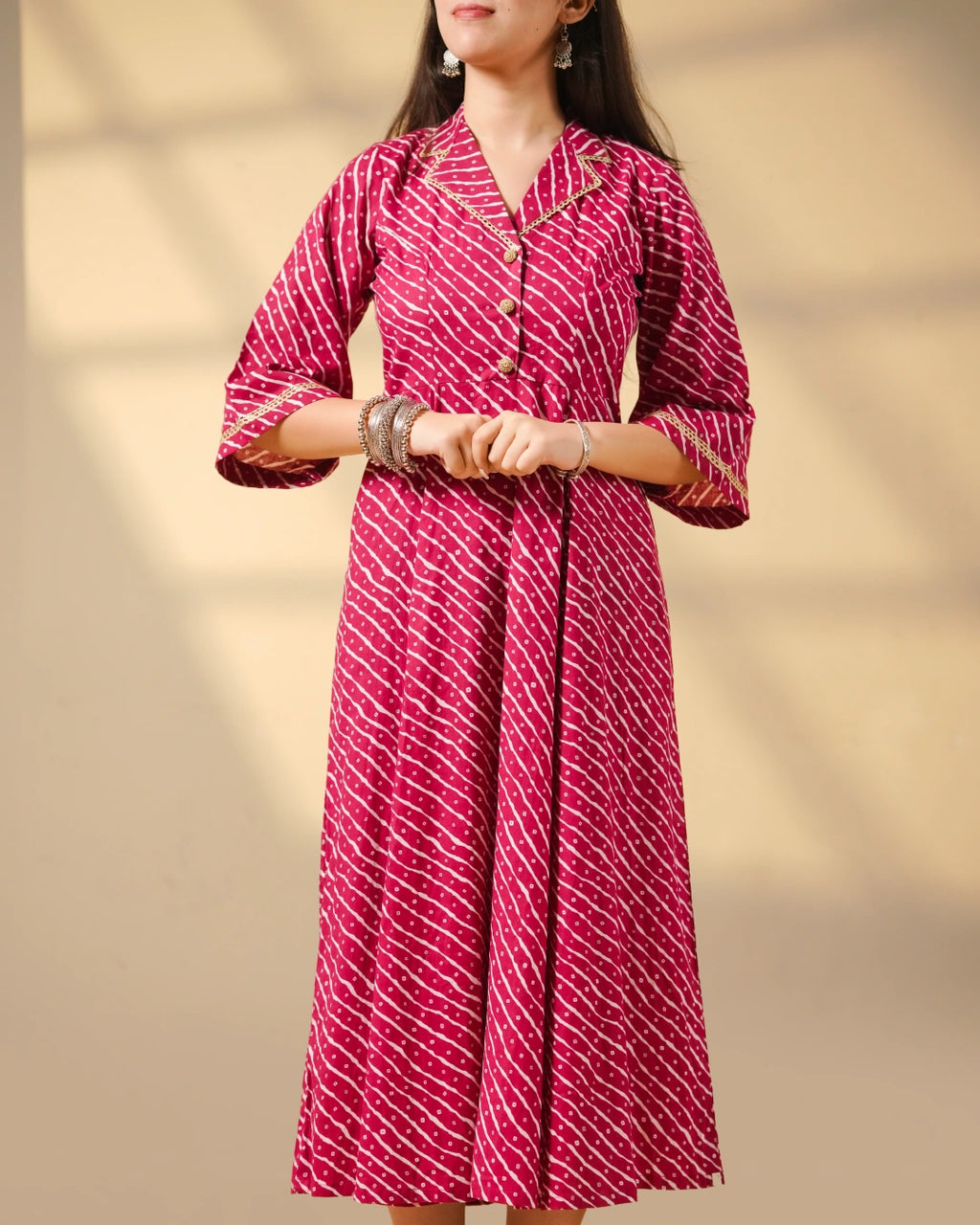 Pure Cotton Leheriya Kurti – Pink Serenade