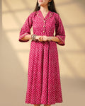 Pure Cotton Leheriya Kurti – Pink Serenade