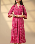 Pure Cotton Leheriya Kurti – Pink Serenade