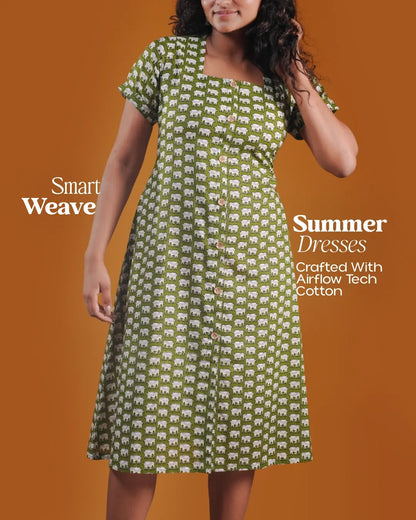 Green Safari Block Dress (Short Sleeves) - Olivewood