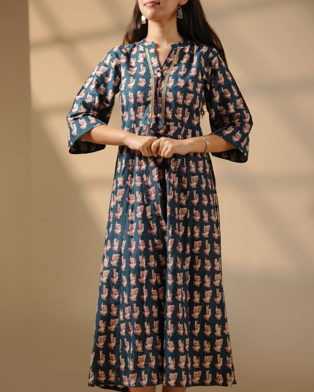 Pure Cotton Block Print Kurti – Midnight Echo