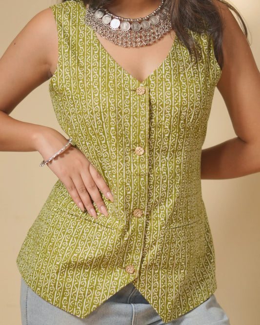 Pure CottonScroll Print - Moss Sage