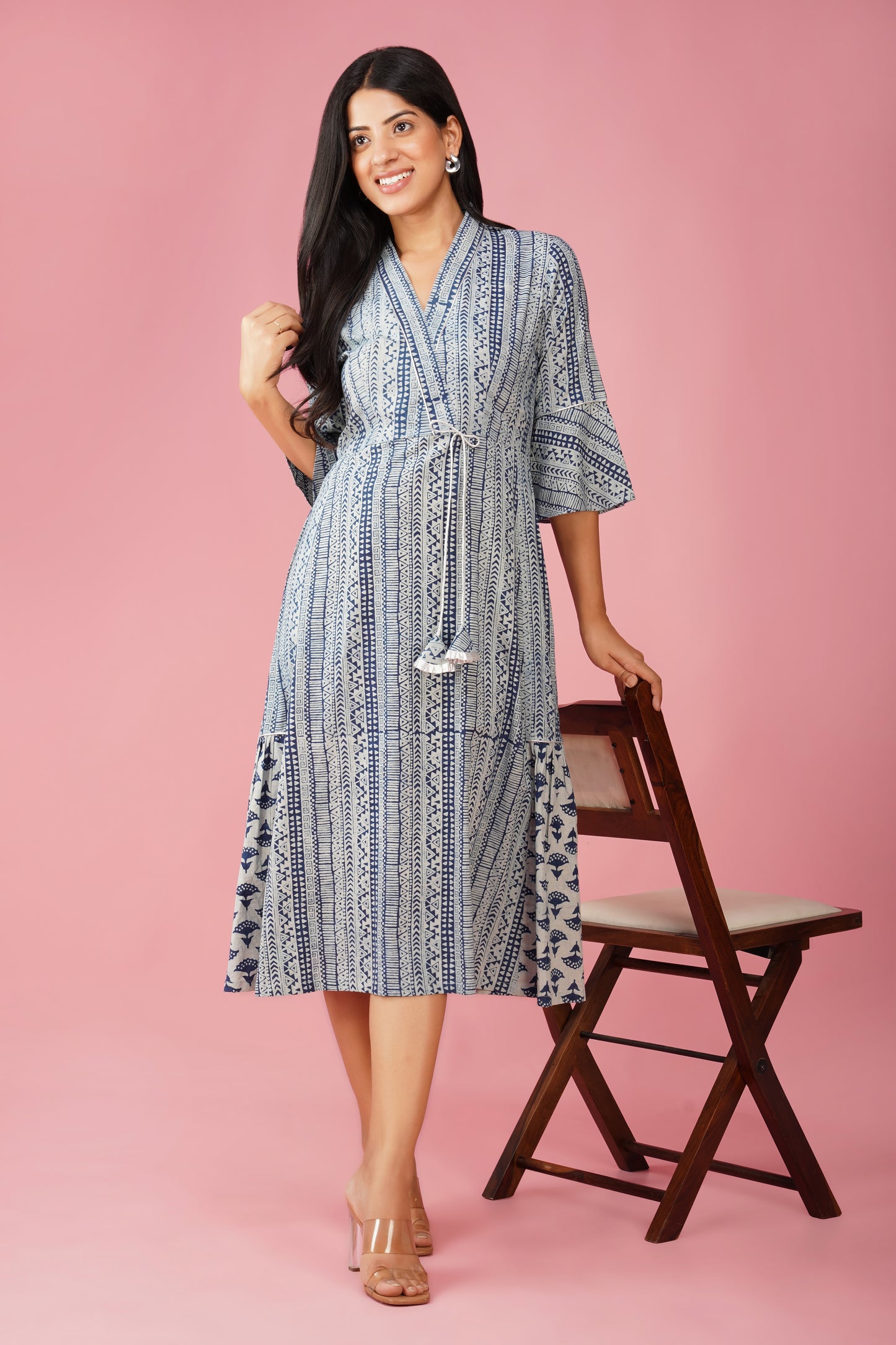 Indigo Elegance Flared Dress