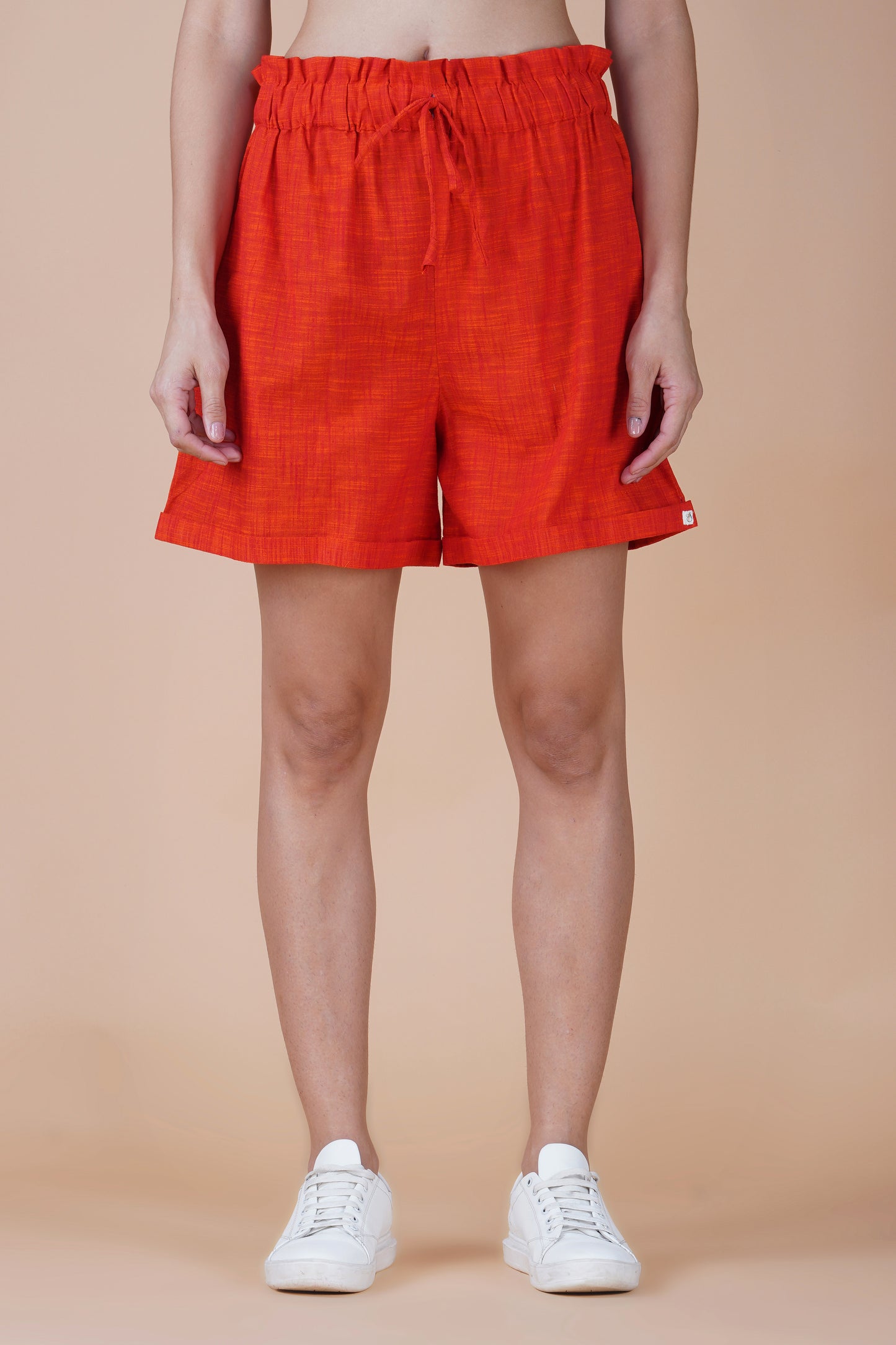 Coral Solid Cotton Shorts Co-ord Set