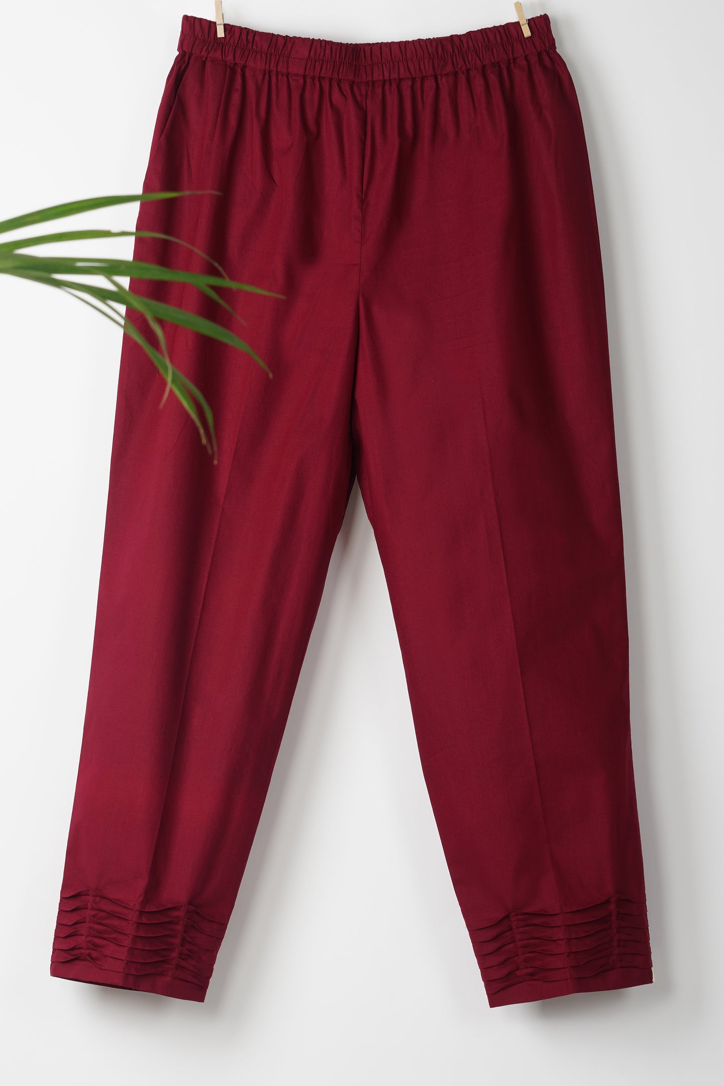 Maroon Cotton Pant with Pleats