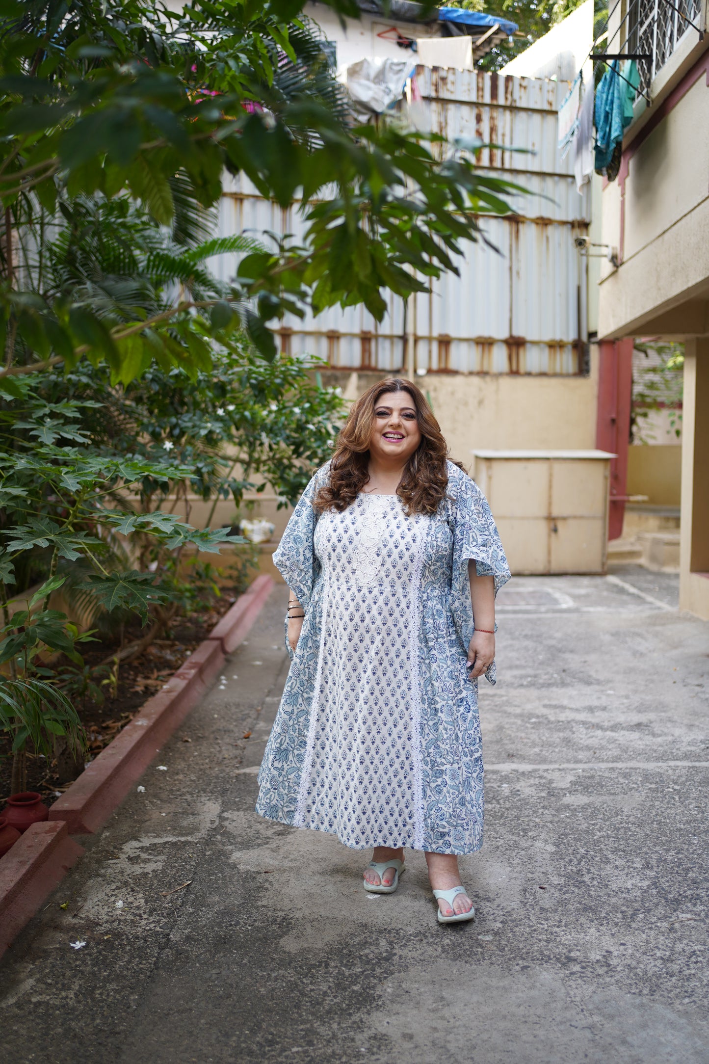 Serene Indigo Elegance Sanganeri Dress