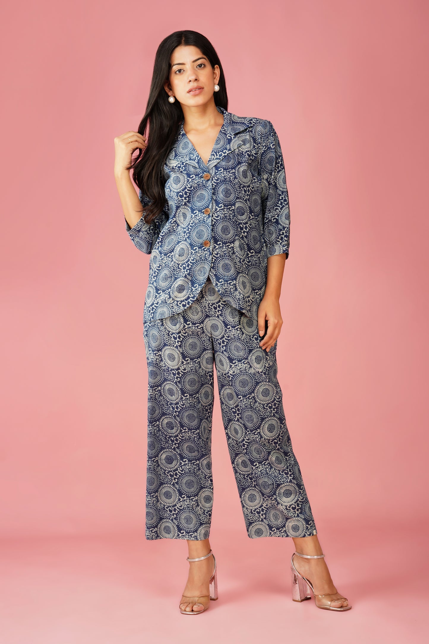 Indigo Hand Block Blazer Co-ord Set