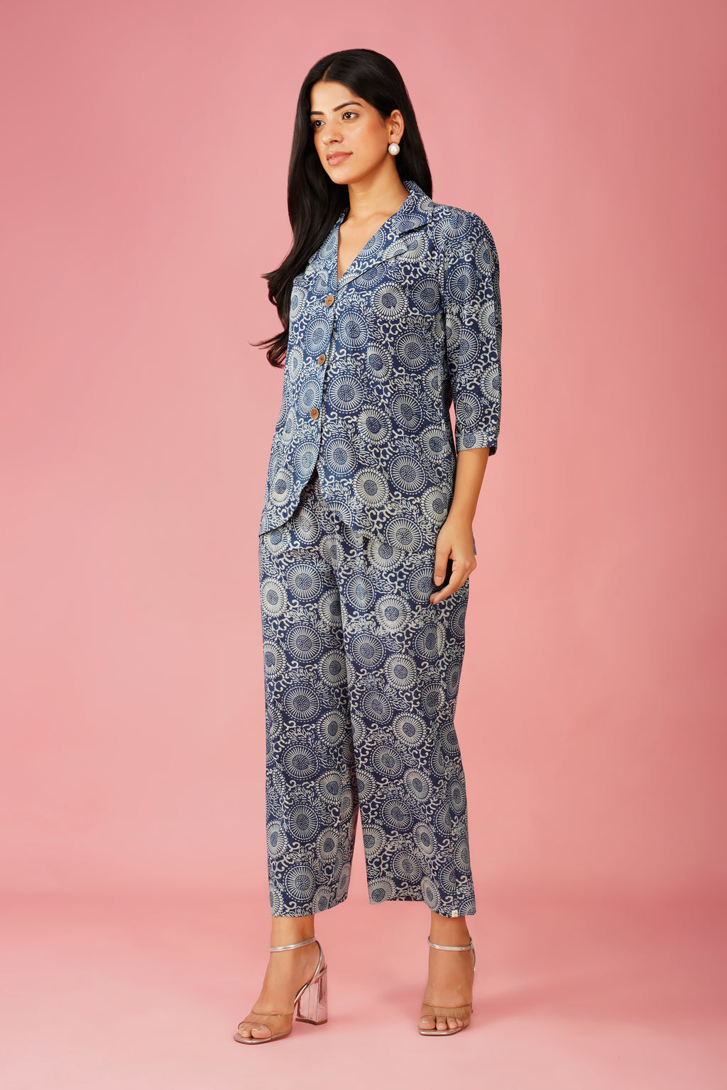 Indigo Hand Block Blazer Co-ord Set