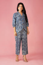 Indigo Hand Block Blazer Co-ord Set