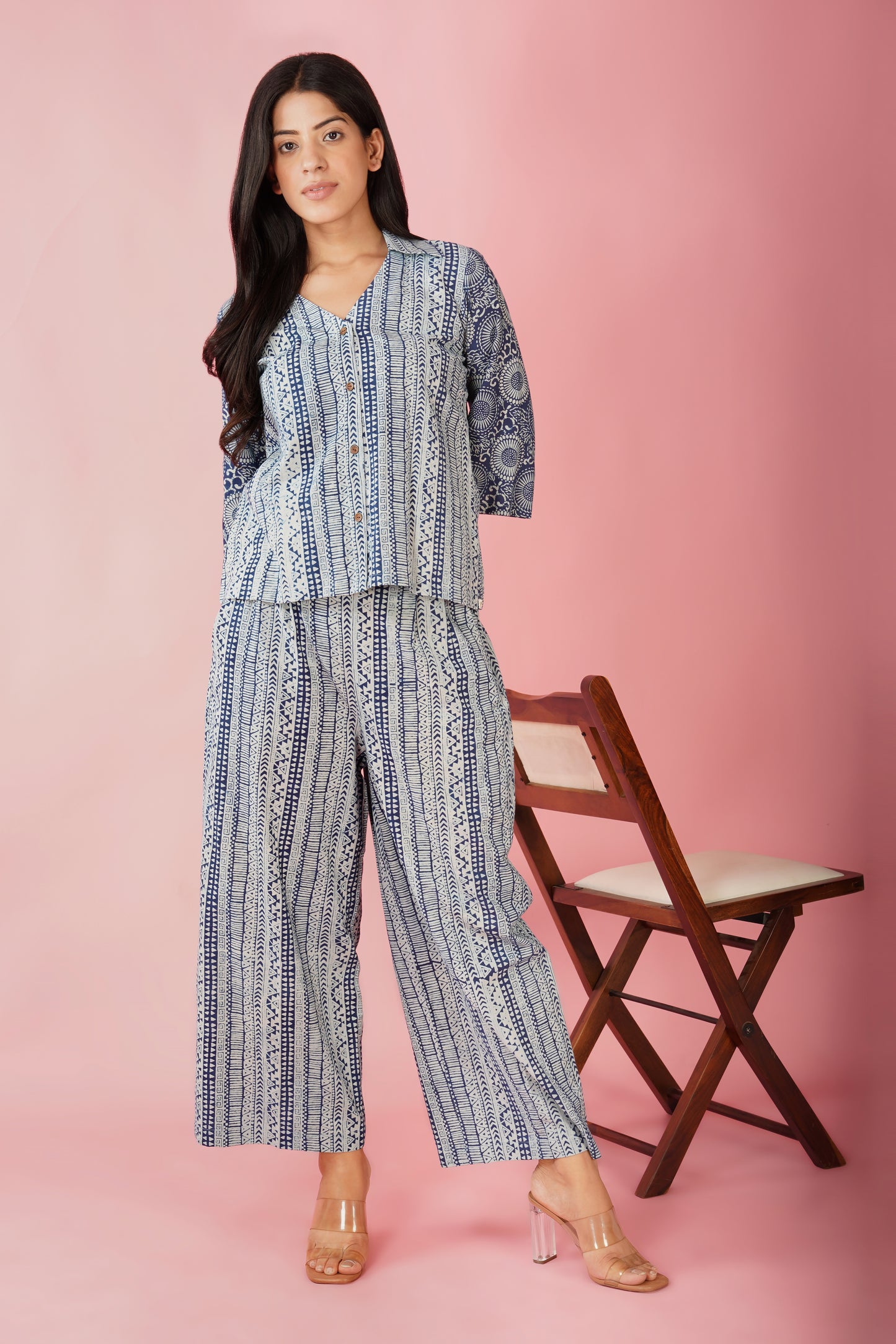 Indigo Stripes Hand Block Co-ord Set