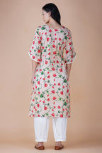 Red Lotus Pichwai Art Kurta