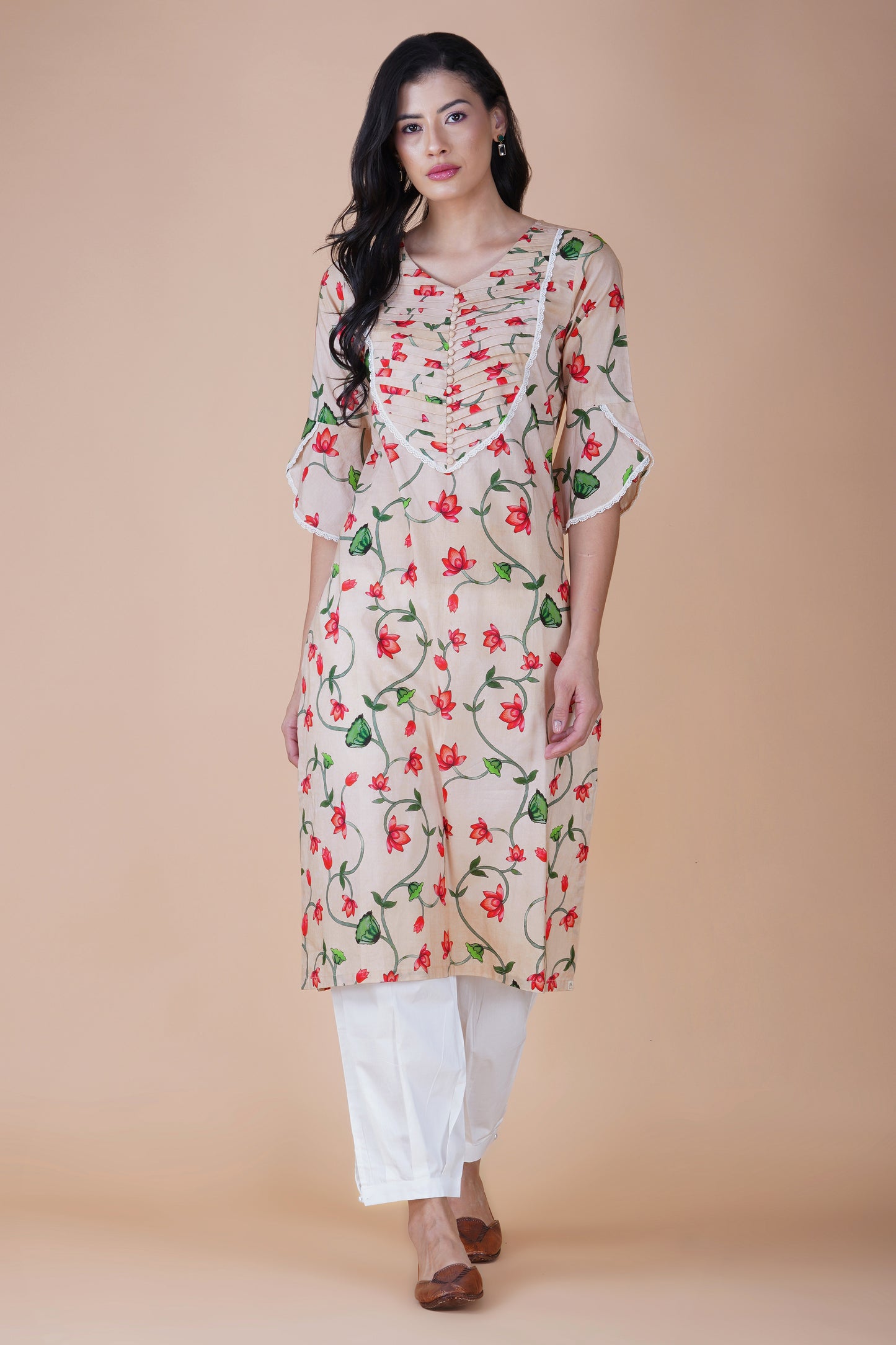 Red Lotus Pichwai Art Kurta