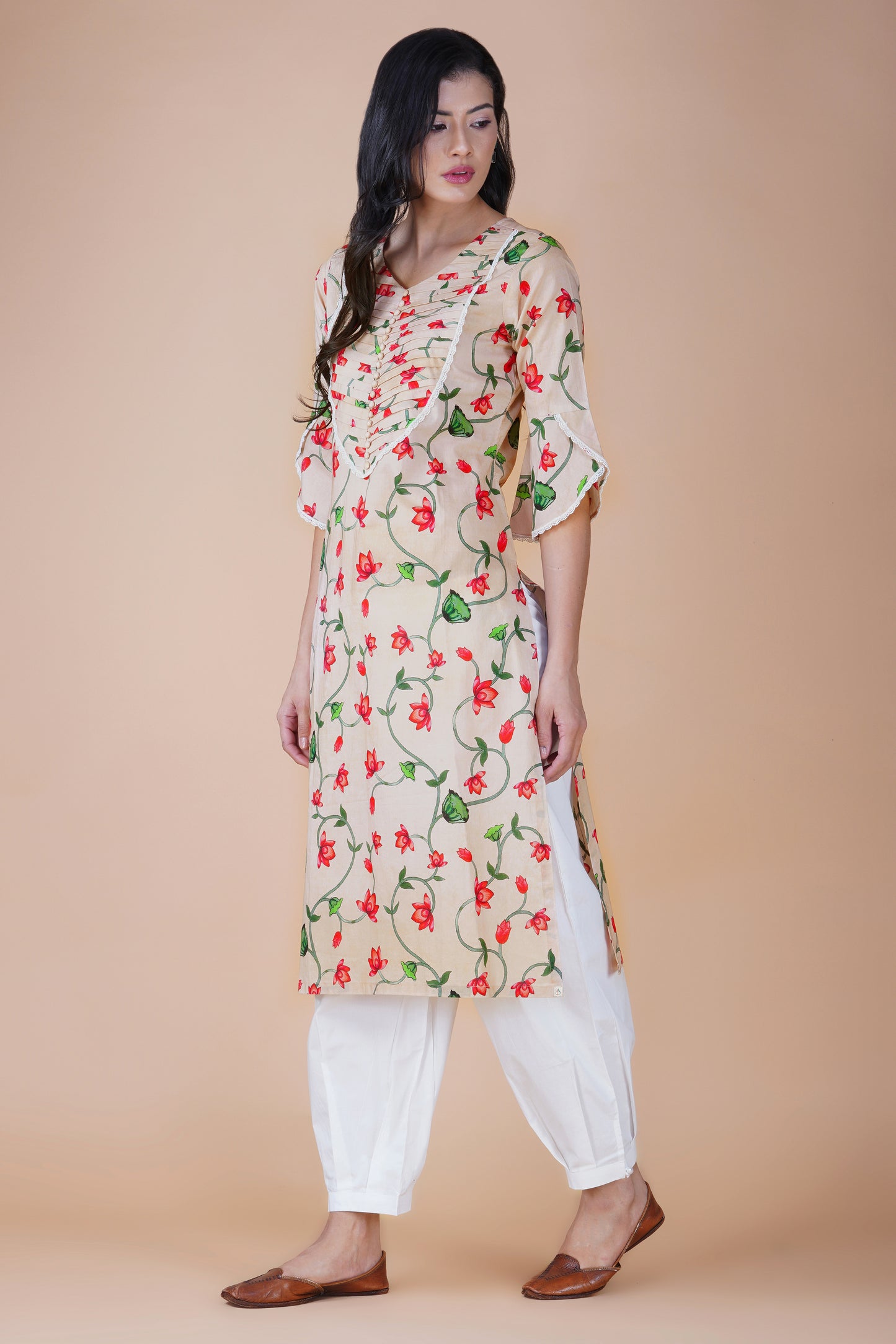 Red Lotus Pichwai Art Kurta