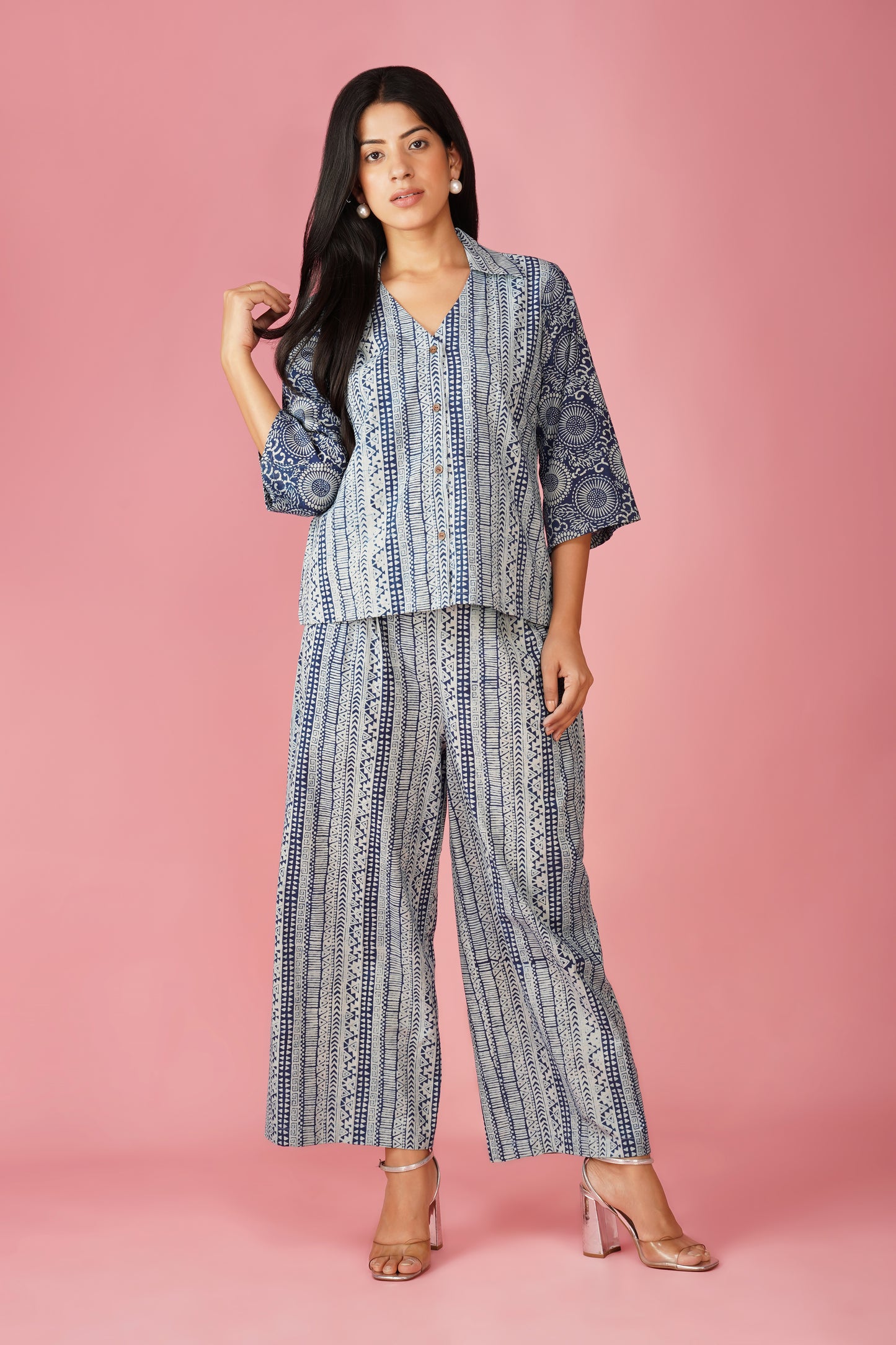 Indigo Stripes Hand Block Co-ord Set