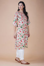 Red Lotus Pichwai Art Kurta