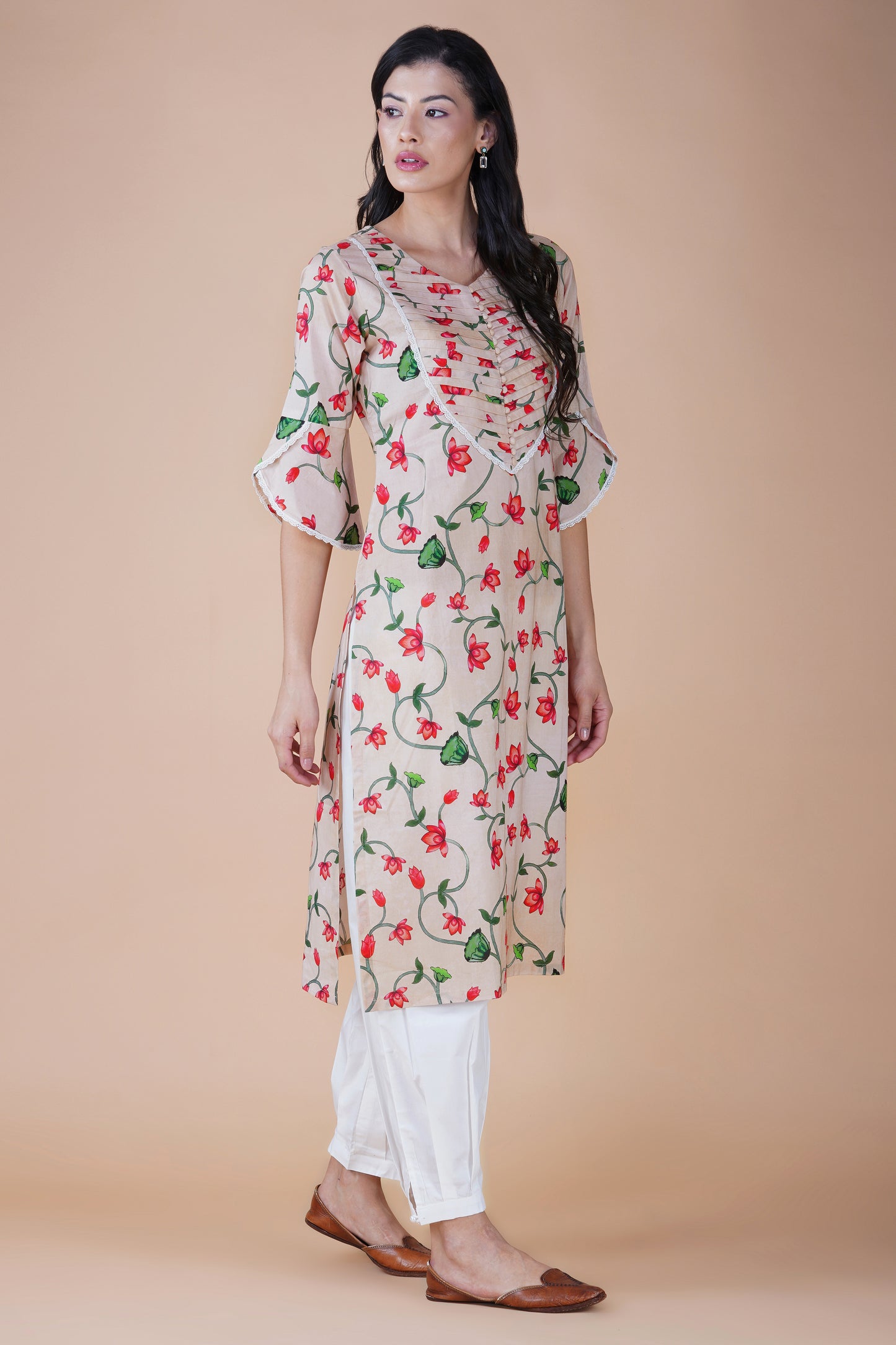 Red Lotus Pichwai Art Kurta