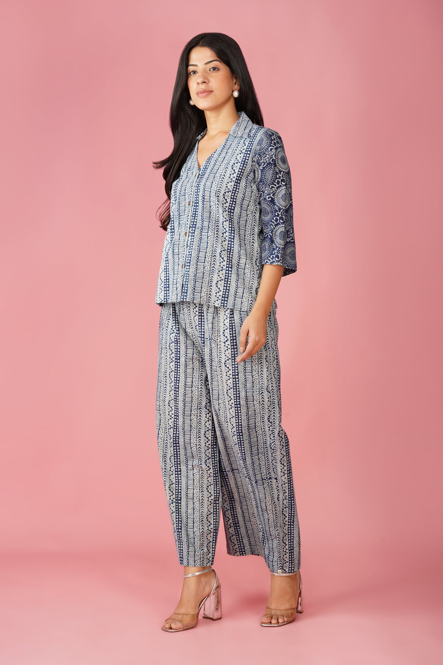 Indigo Stripes Hand Block Co-ord Set