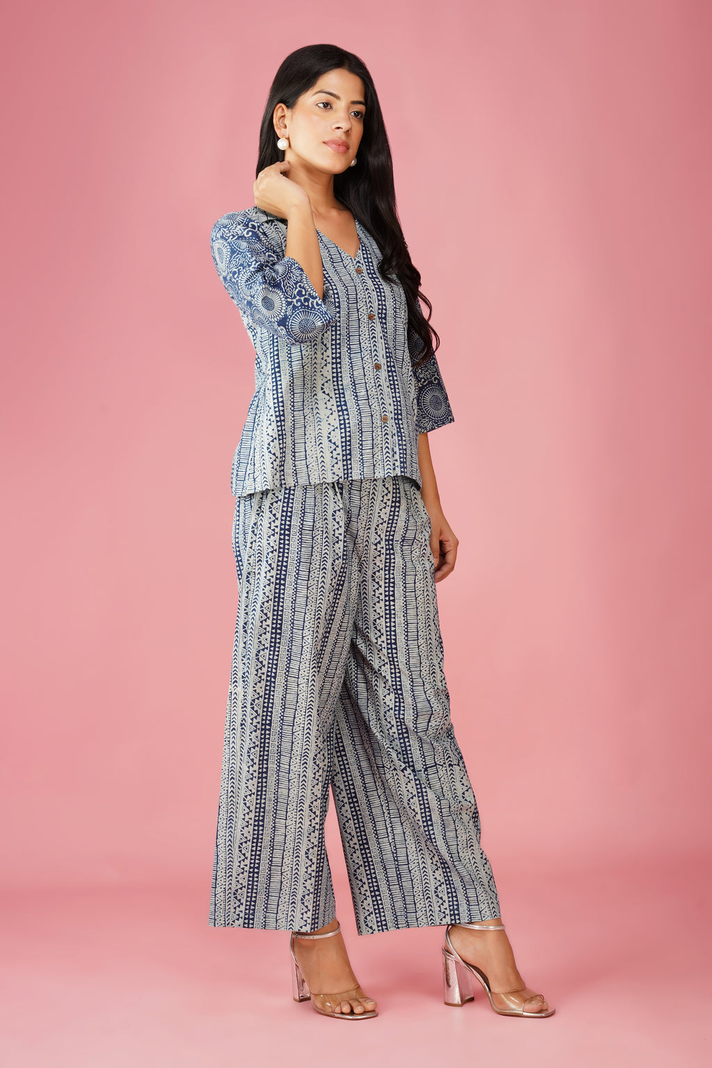 Indigo Stripes Hand Block Co-ord Set
