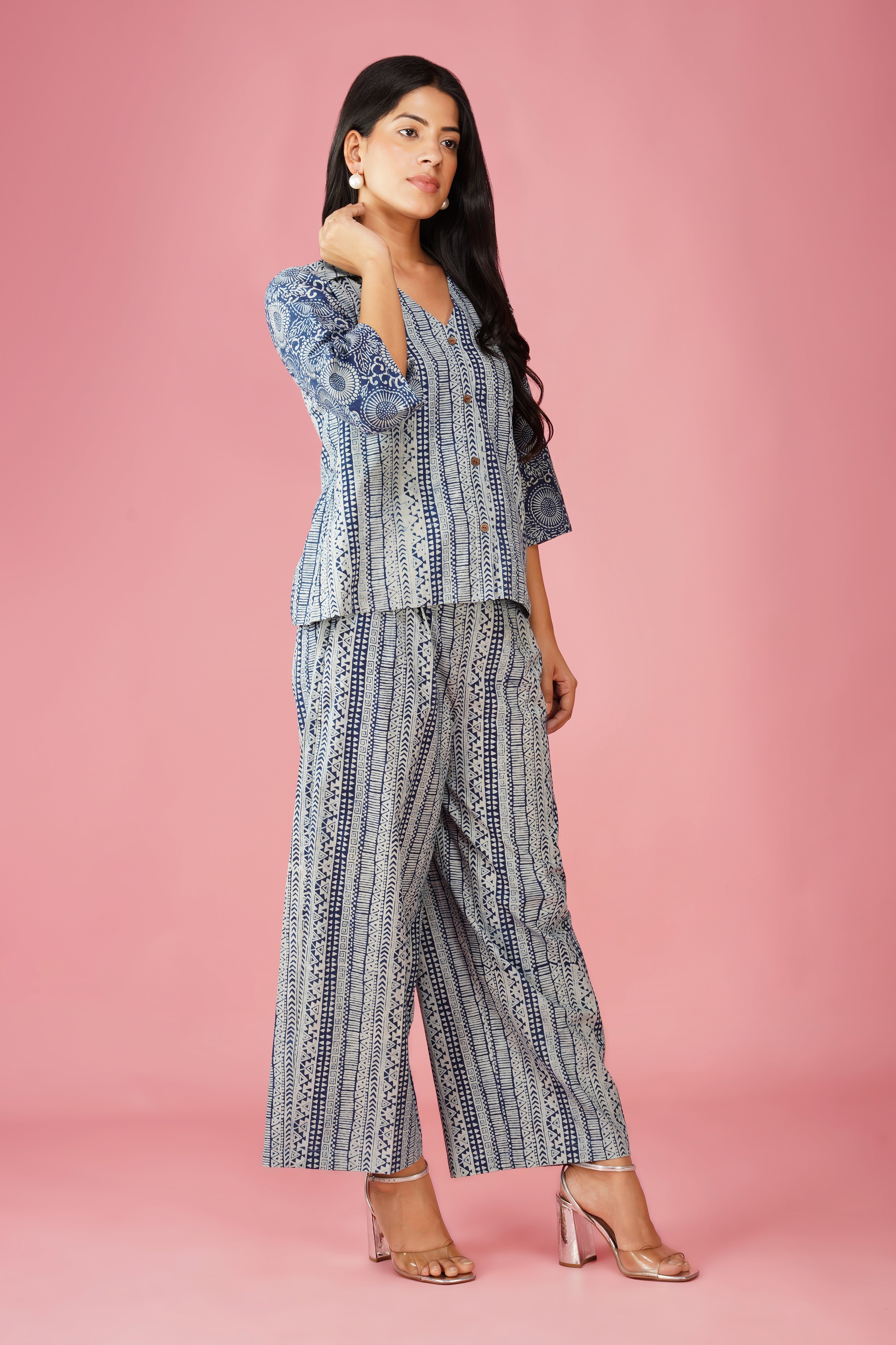 Indigo Stripes Hand Block Co-ord Set