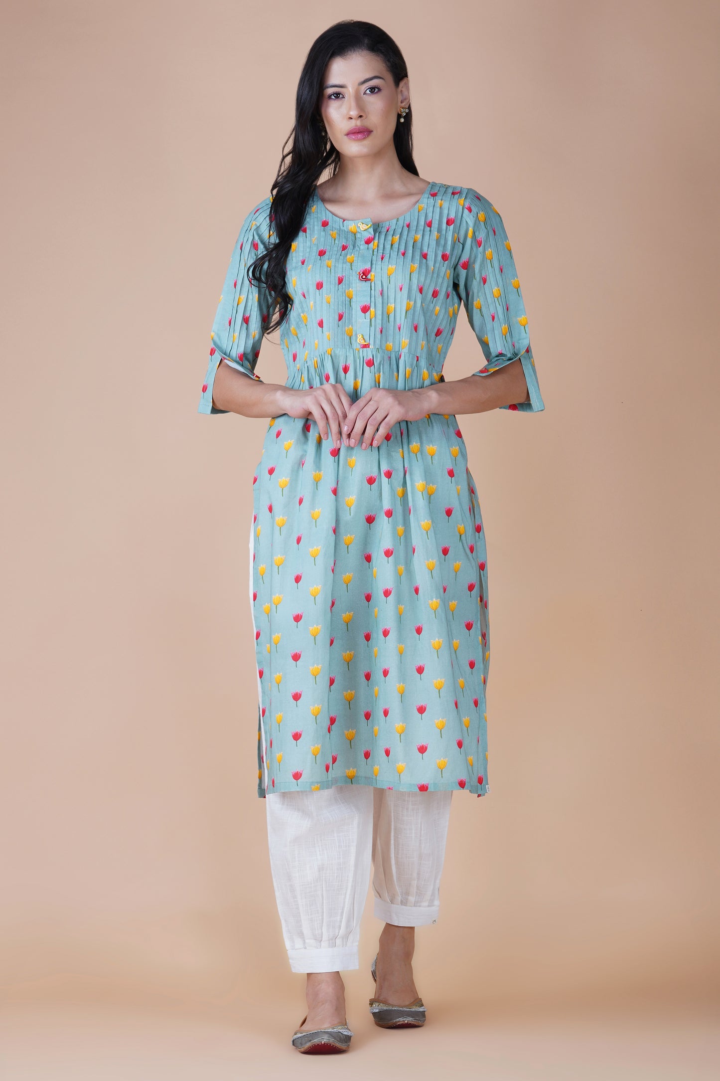 Jade Lotus Pichwai Art Kurta