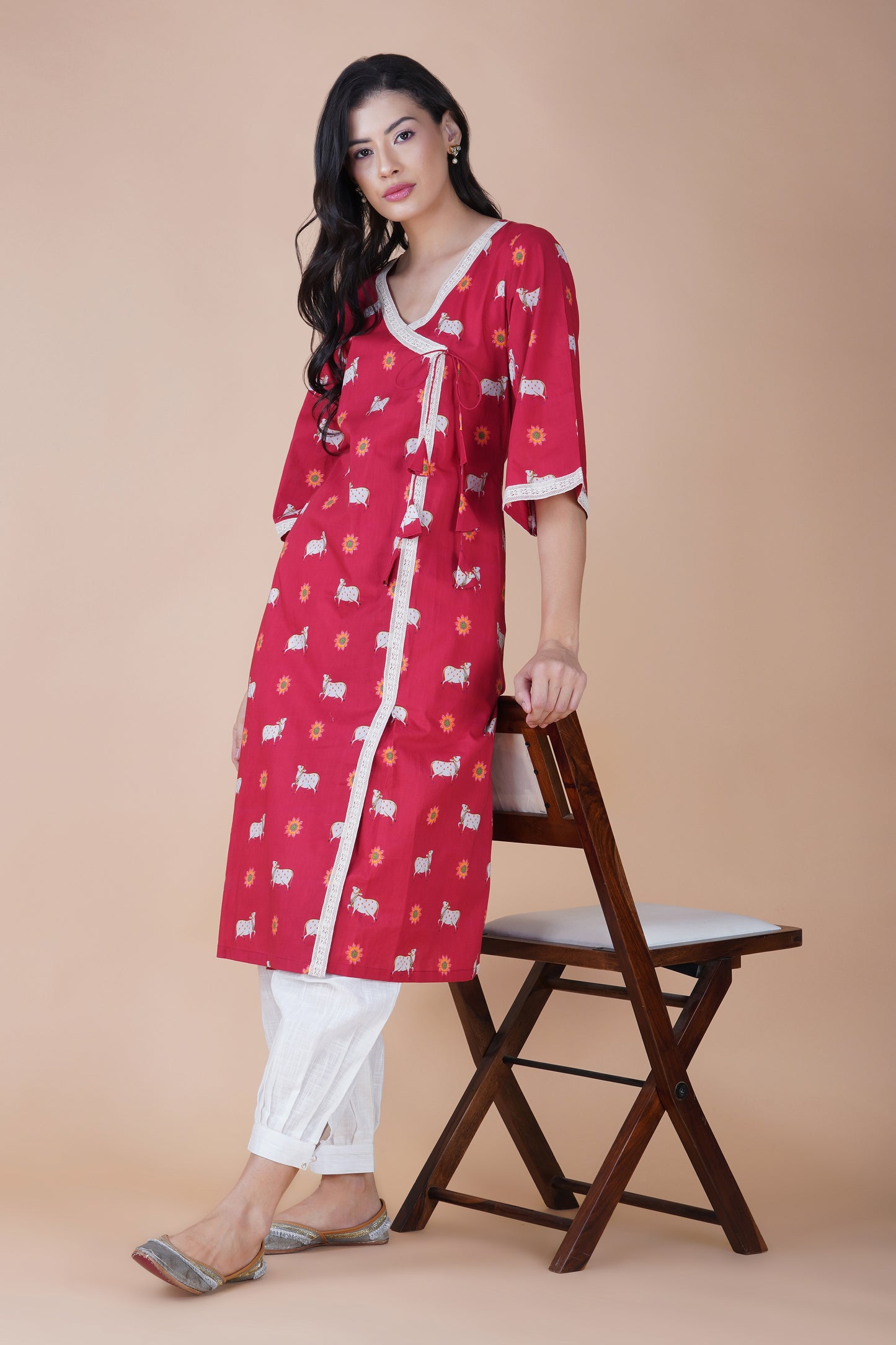 Crimson Angrakha Style Pichwai Kurta