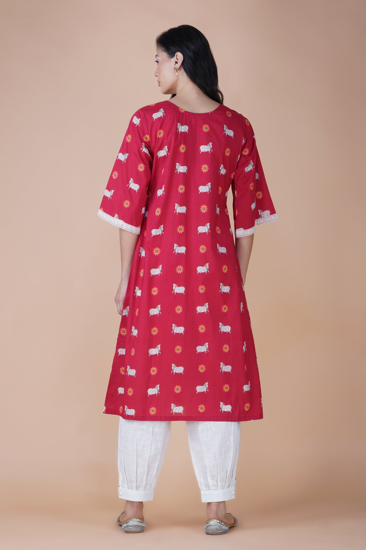 Crimson Angrakha Style Pichwai Kurta