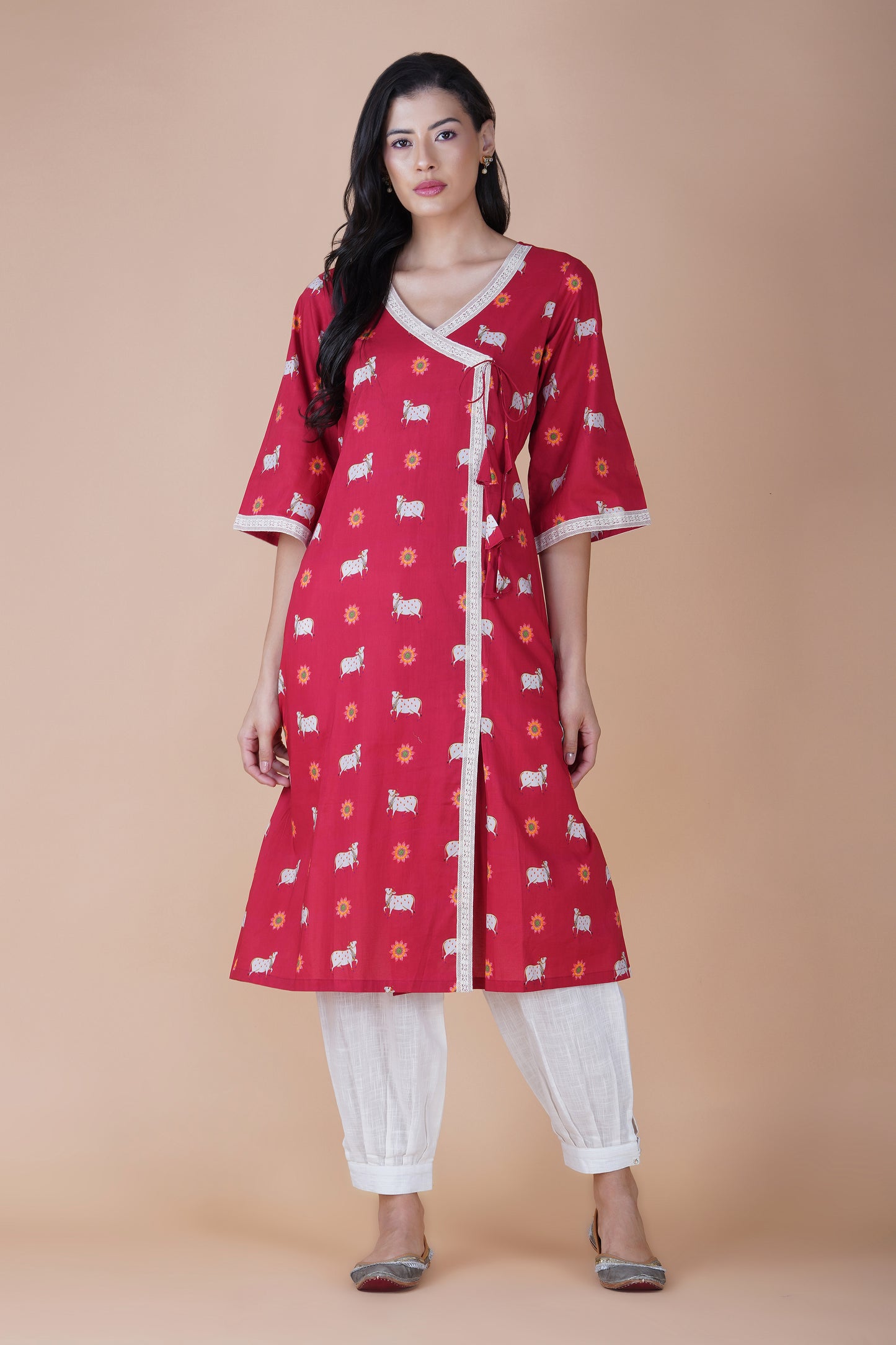 Crimson Angrakha Style Pichwai Kurta