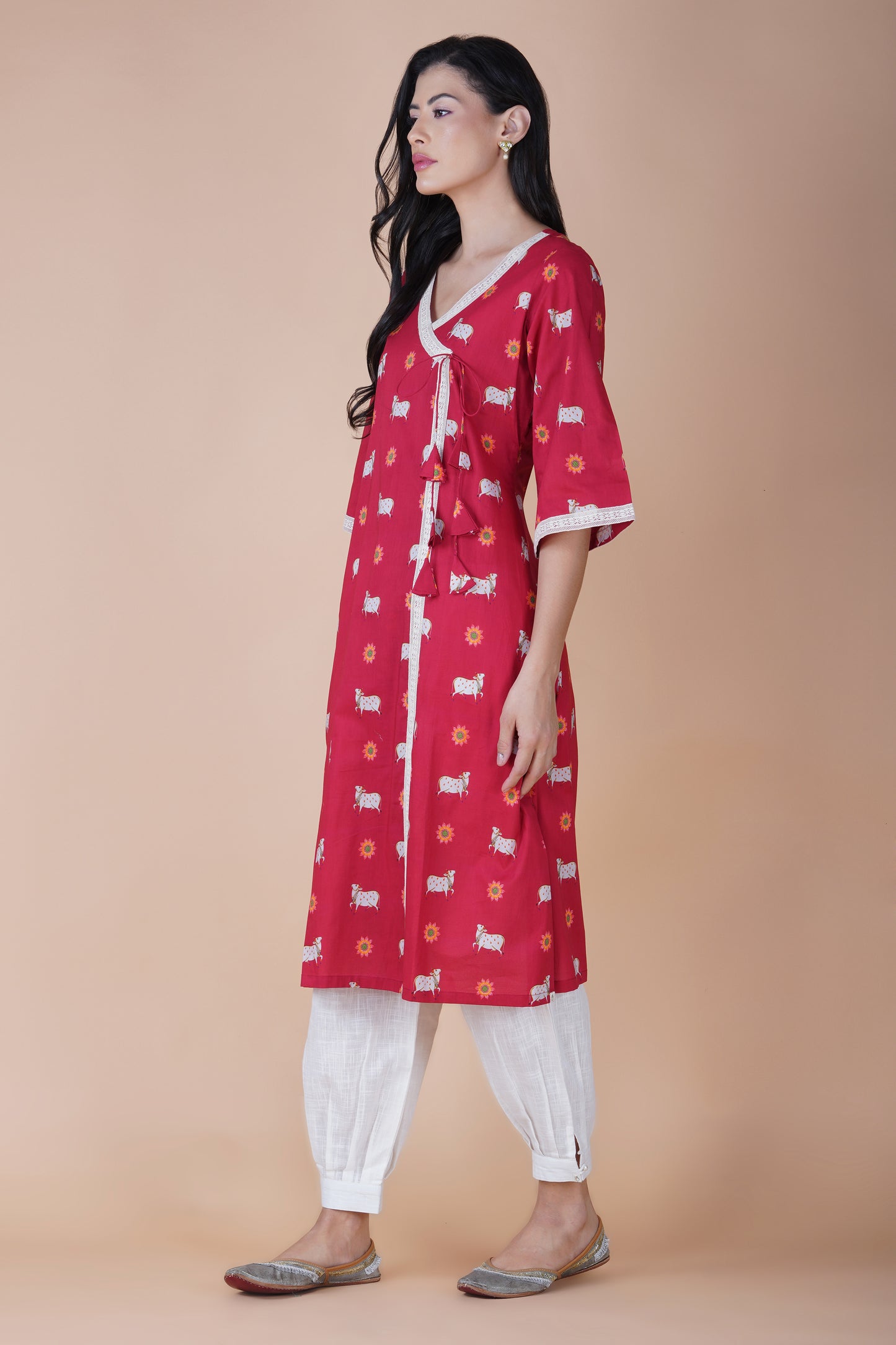 Crimson Angrakha Style Pichwai Kurta