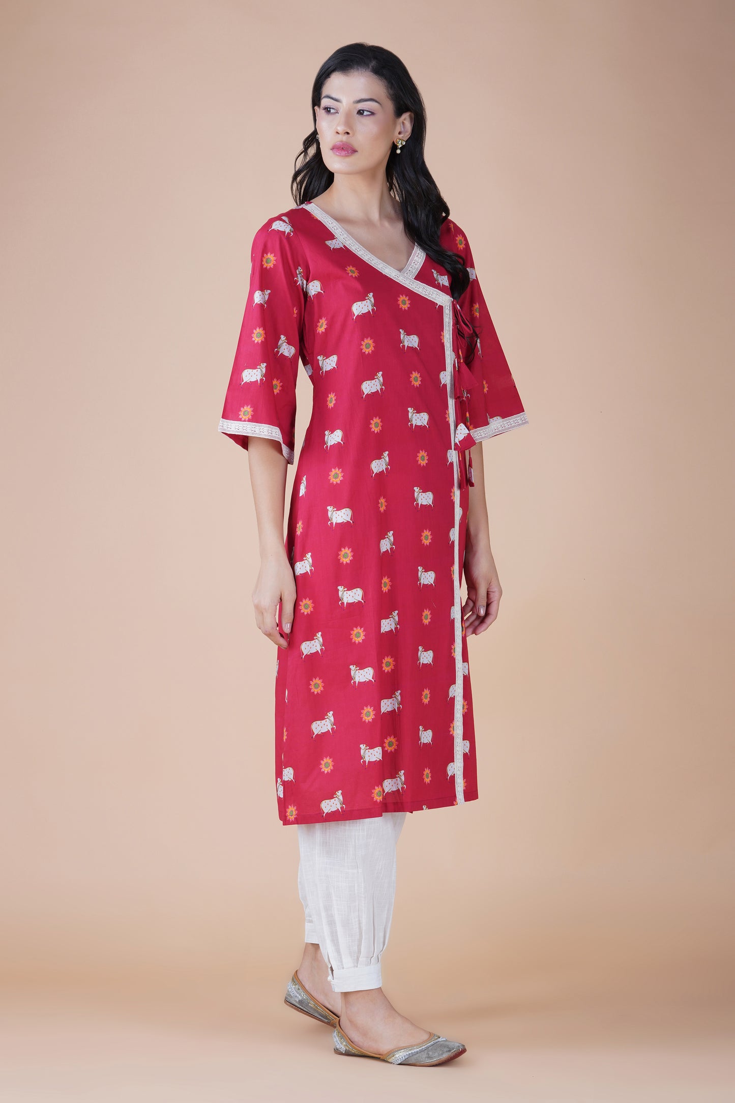 Crimson Angrakha Style Pichwai Kurta