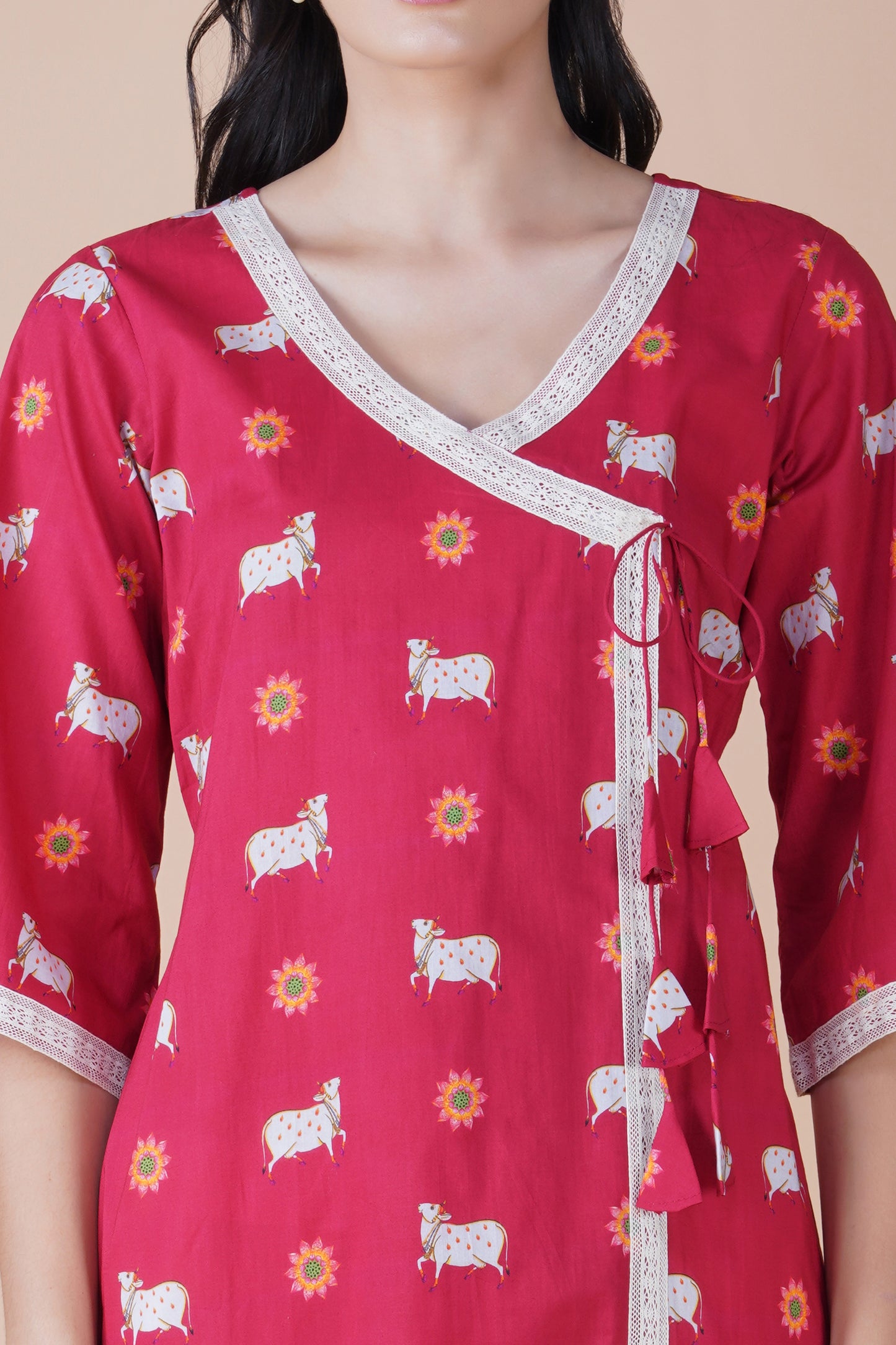 Crimson Angrakha Style Pichwai Kurta