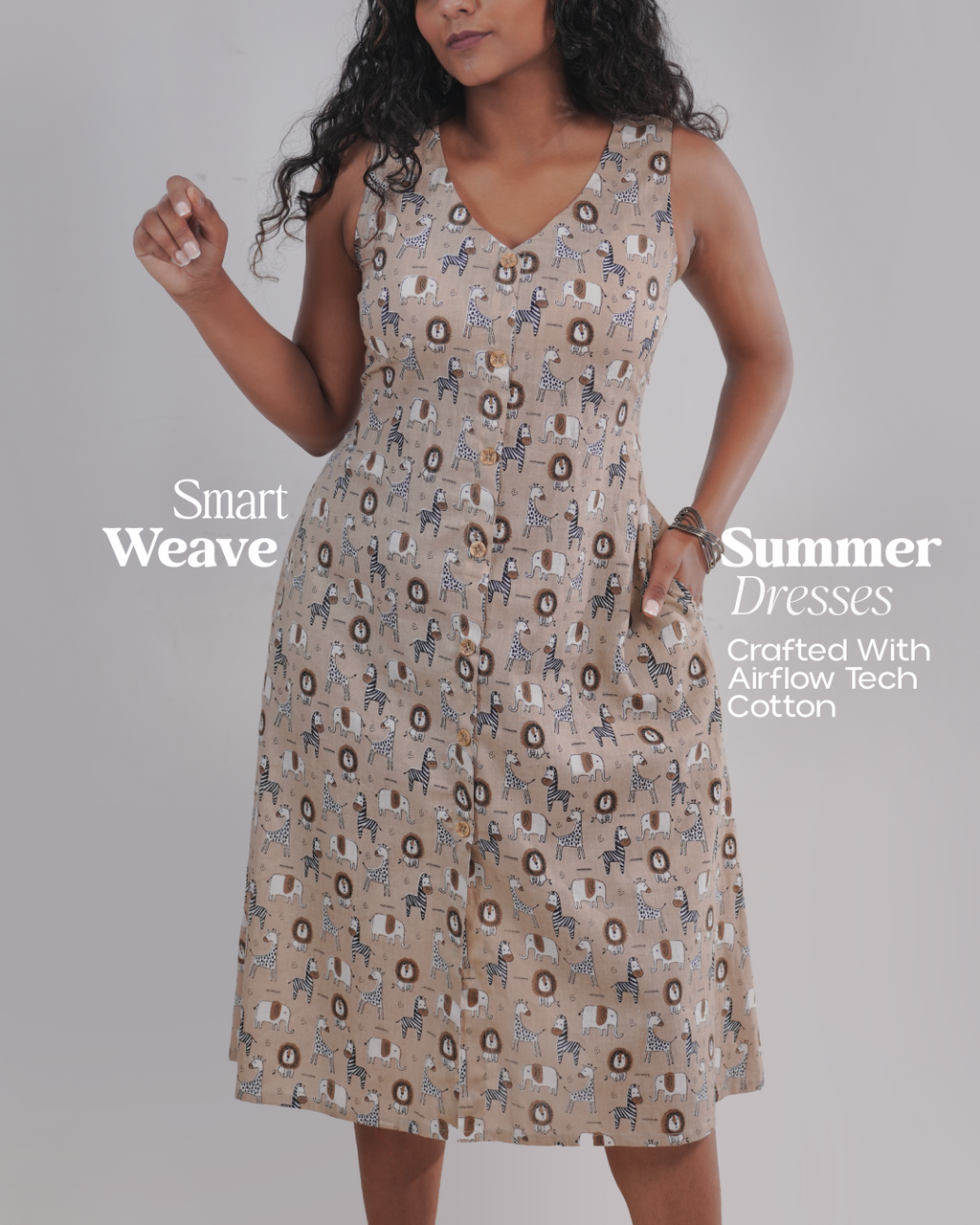 Wild Meadow Block Print Cotton Midi Dress (Sleeveless) - Sienna Dusk