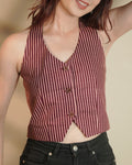 Pure Cotton Striped Indie Vest – Vintage Maroon