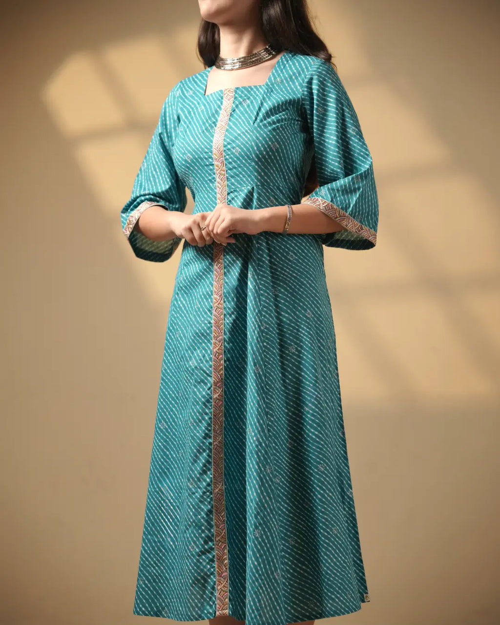Pure Cotton Leheriya Kurti – Electric Azure