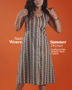 Marigold Trail Pure Cotton Block Print Midi Dress(Sleeveless) - Charcoal Petal