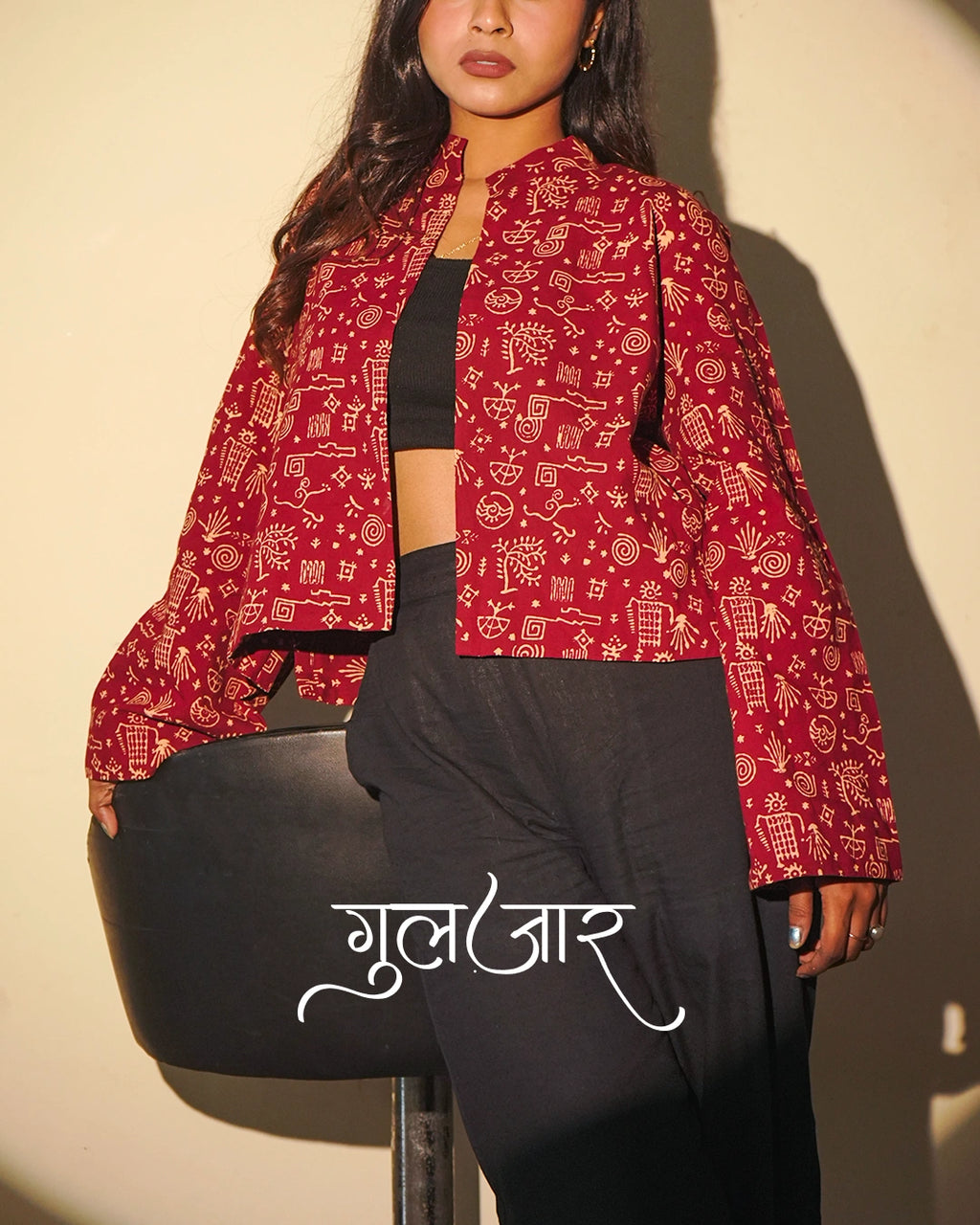 Artisan Touch Worli Print Cotton Shrug with Mandarin Neckline - Earthen Tapestry